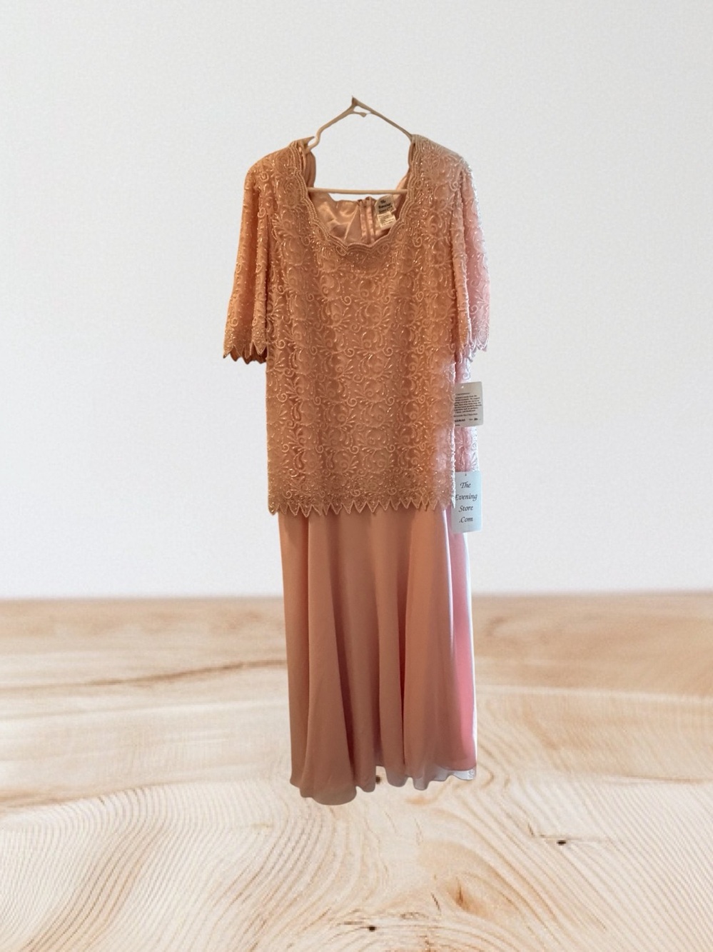 Blush Pink Beaded Lace Evening Dress - Picture 6 of 6